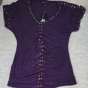 INC International Concepts Purple Studded Short Sleeve Top
